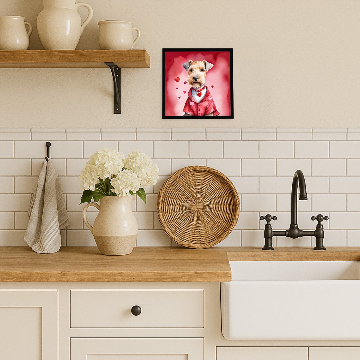Lakeland Terrier My Valentine Framed Metal Print Bathroom, Kitchen, Office, Home Decor Wall Art Ready to Hang, Square, 8X8