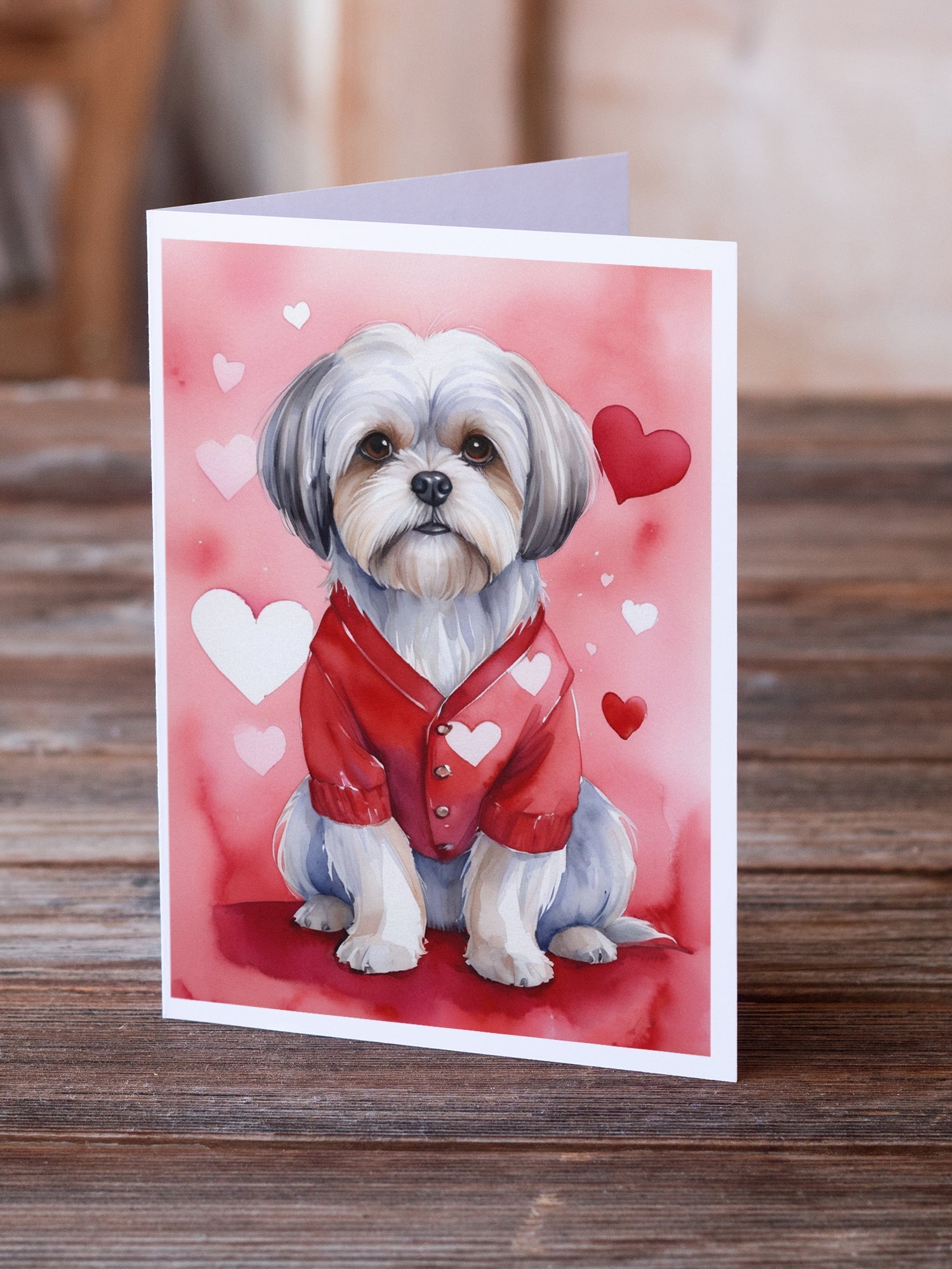 Lhasa Apso My Valentine Greeting Cards Pack of 8 Blank Cards with Envelopes Whimsical A7 Size 5x7