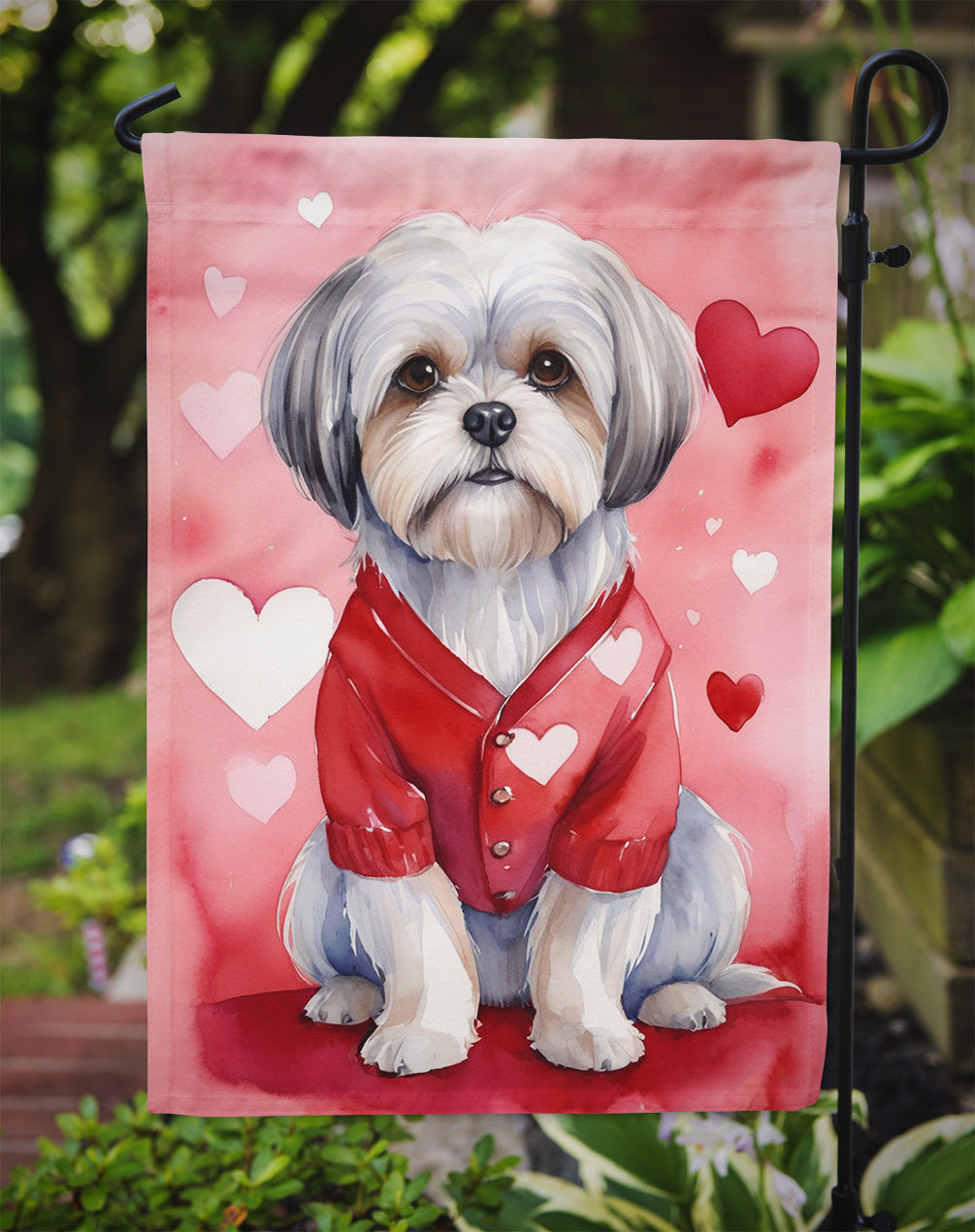 Lhasa Apso My Valentine Garden Flag Mailbox Decorative Yard Banner Outside Patio Artwork for Flower Beds, Garden Size, Multicolor
