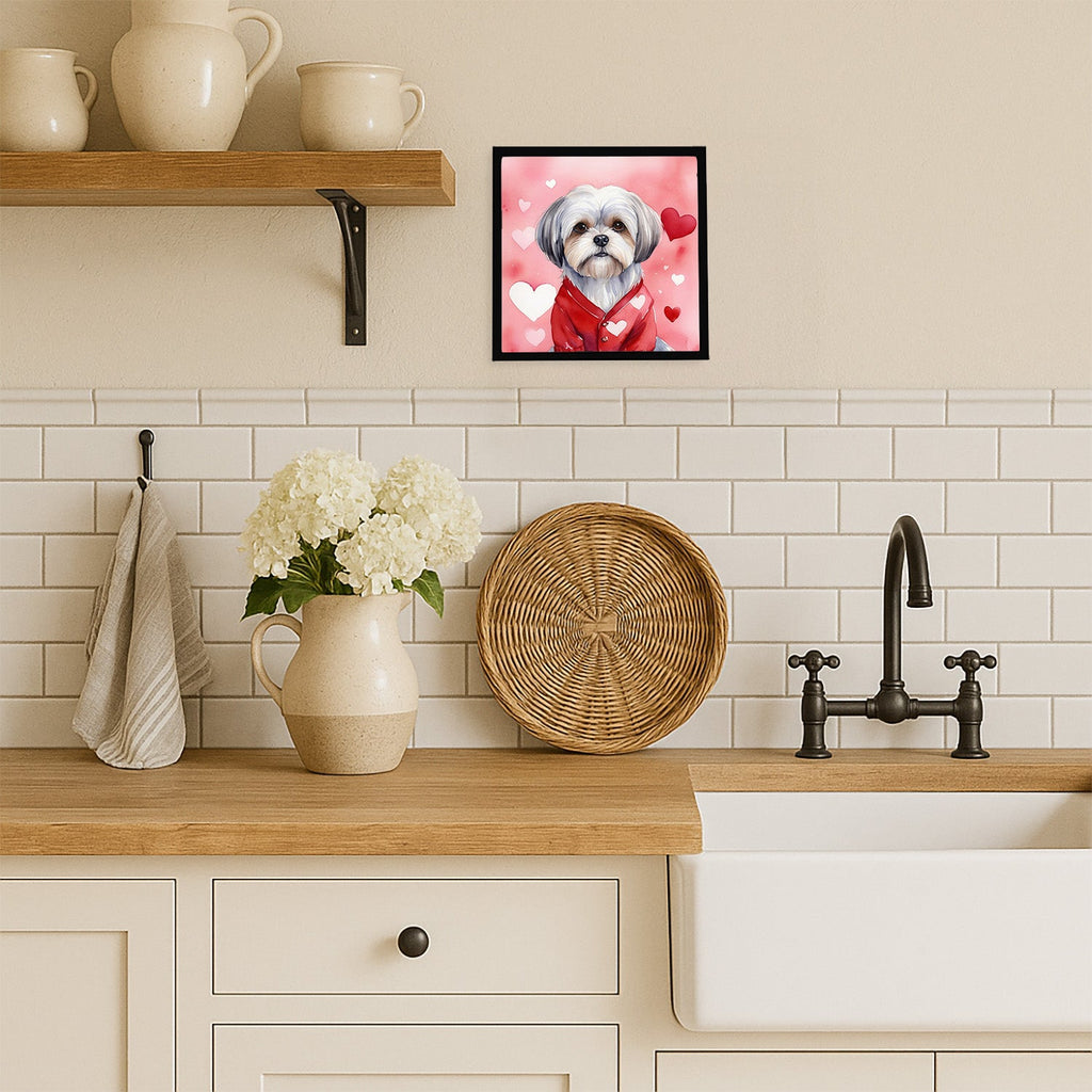 Lhasa Apso My Valentine Framed Metal Print Bathroom, Kitchen, Office, Home Decor Wall Art Ready to Hang, Square, 8X8