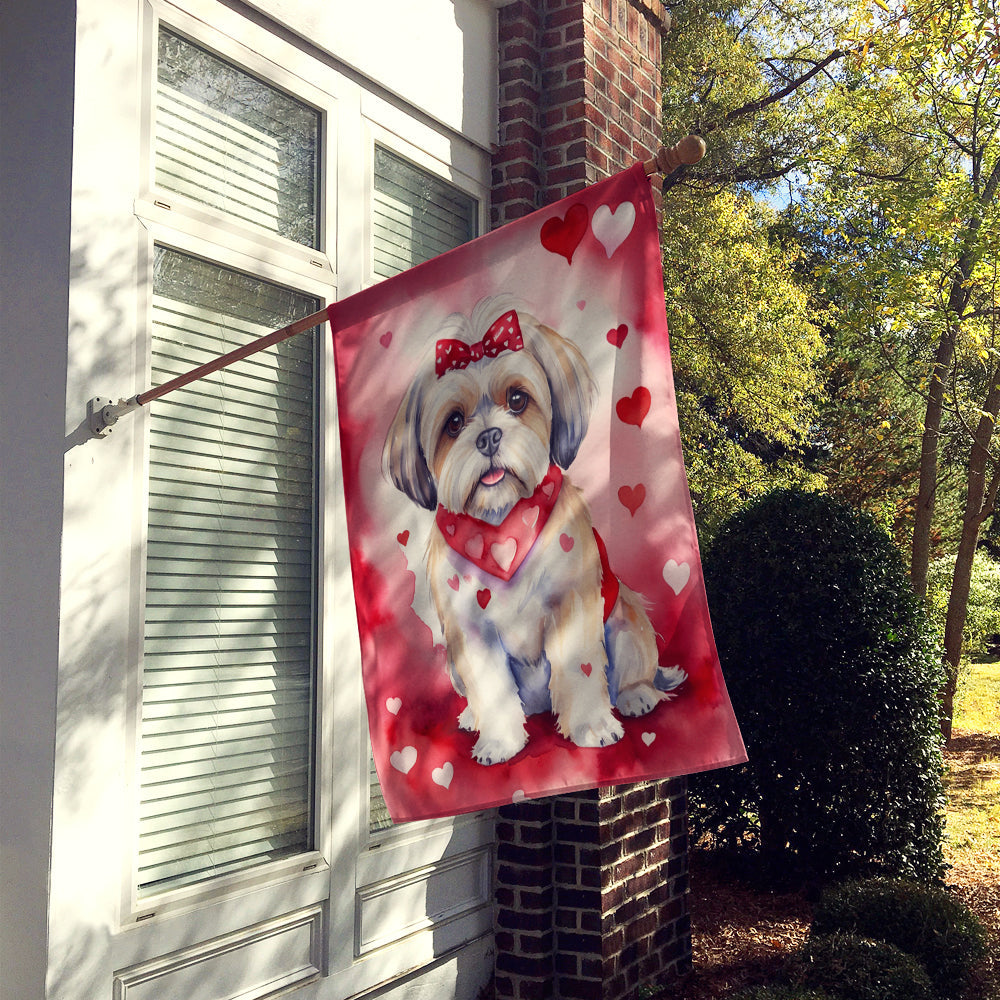 Lhasa Apso My Valentine House Flag 28x40 Porch Sleeve Pole Decorative Outside Yard Banner Artwork Wall Hanging, Polyester