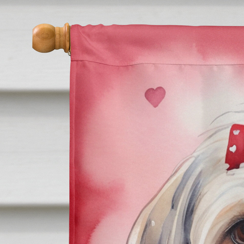Lhasa Apso My Valentine House Flag 28x40 Porch Sleeve Pole Decorative Outside Yard Banner Artwork Wall Hanging, Polyester