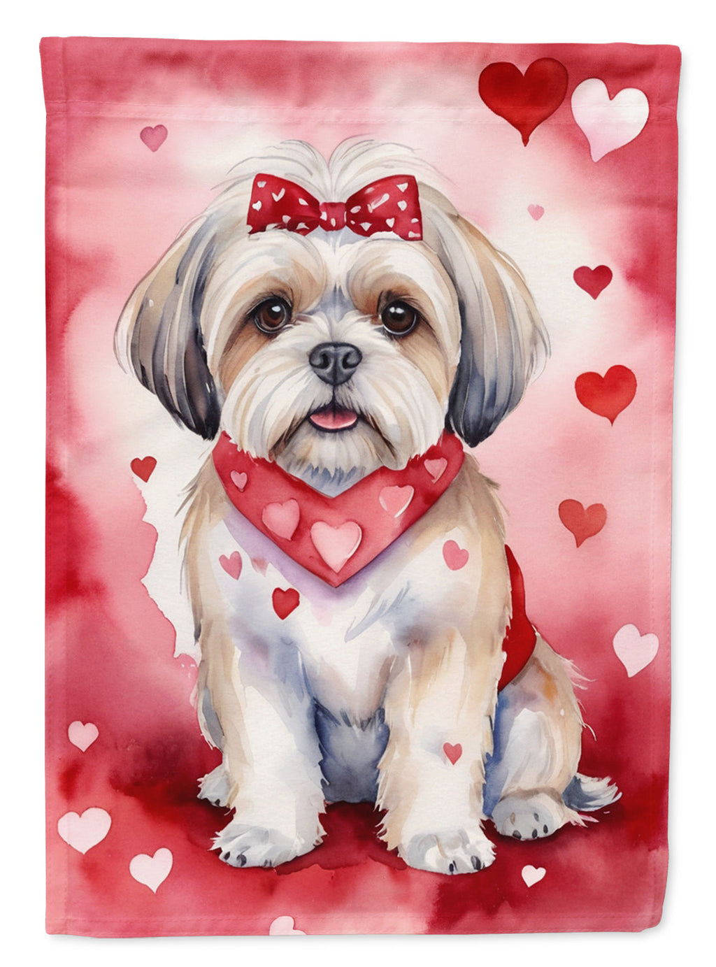 Lhasa Apso My Valentine Garden Flag Mailbox Decorative Yard Banner Outside Patio Artwork for Flower Beds, Garden Size, Multicolor