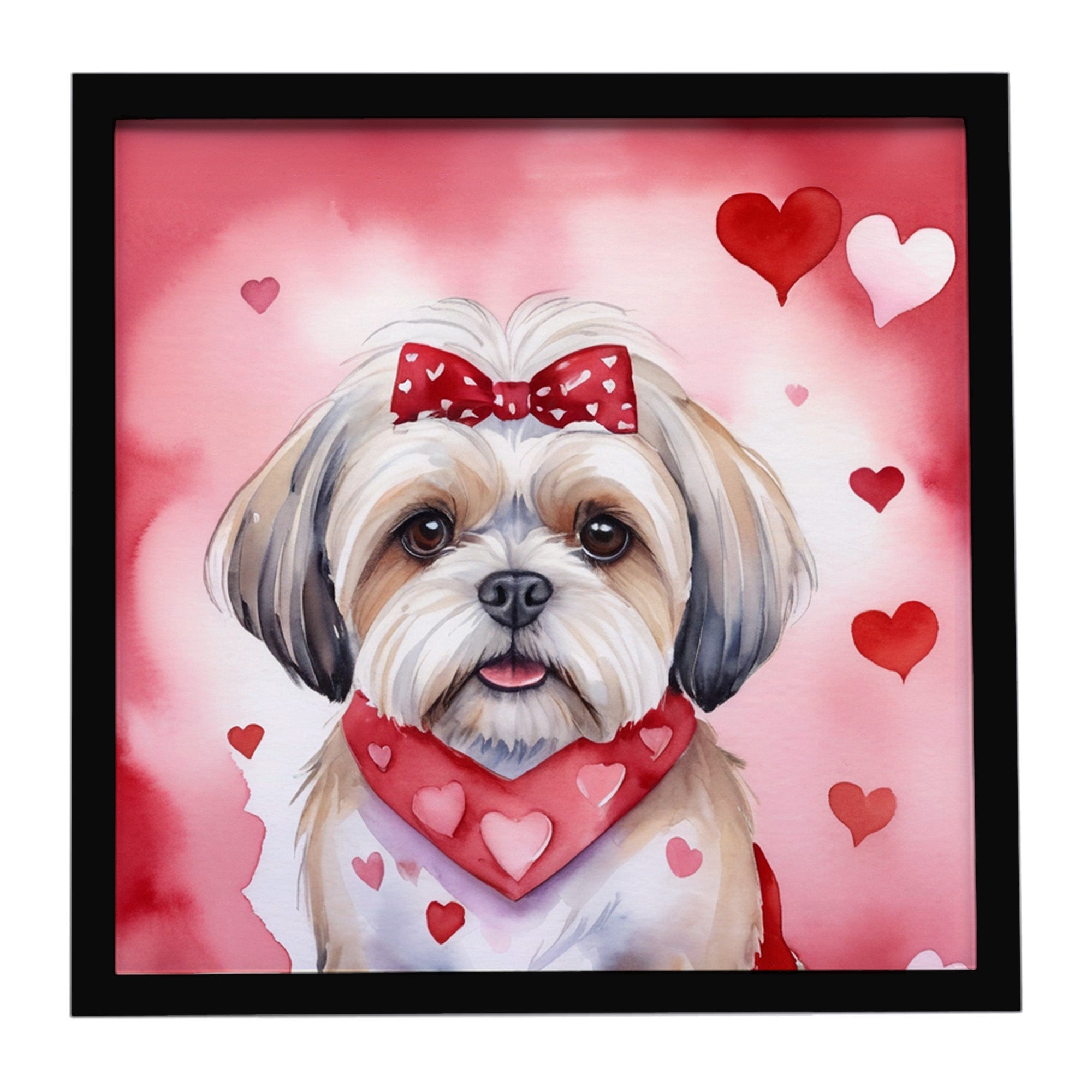 Lhasa Apso My Valentine Framed Metal Print Bathroom, Kitchen, Office, Home Decor Wall Art Ready to Hang, Square, 8X8