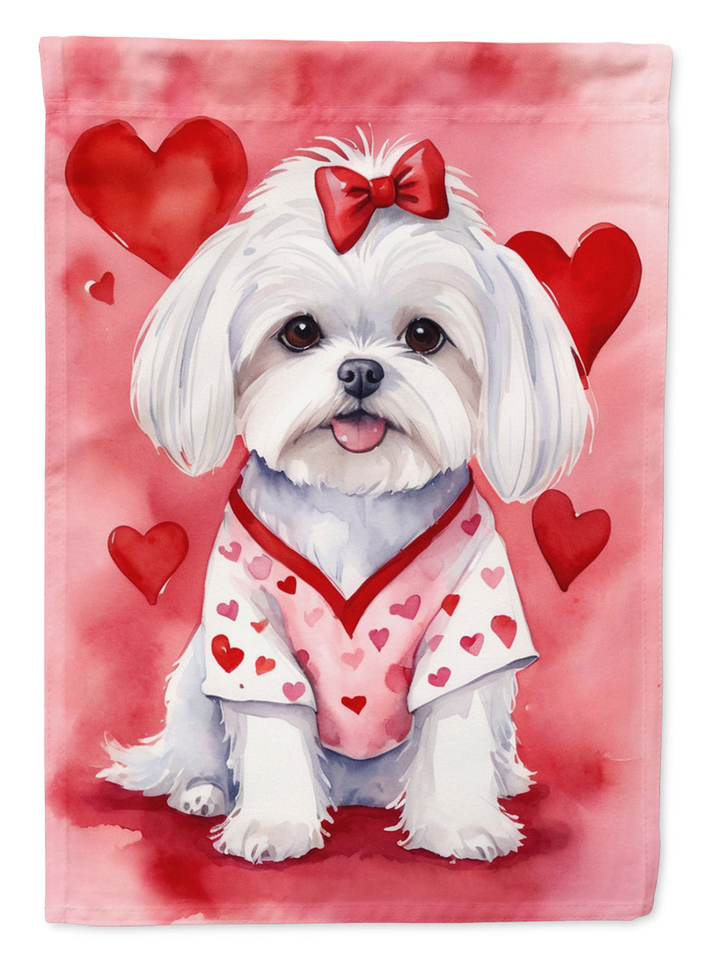 Maltese My Valentine House Flag 28x40 Porch Sleeve Pole Decorative Outside Yard Banner Artwork Wall Hanging, Polyester