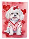 Maltese My Valentine House Flag 28x40 Porch Sleeve Pole Decorative Outside Yard Banner Artwork Wall Hanging, Polyester