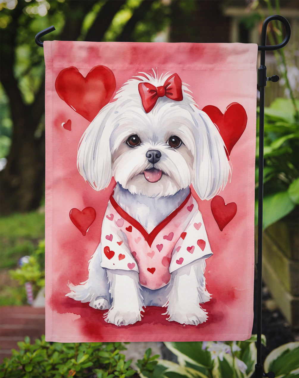 Maltese My Valentine Garden Flag Mailbox Decorative Yard Banner Outside Patio Artwork for Flower Beds, Garden Size, Multicolor
