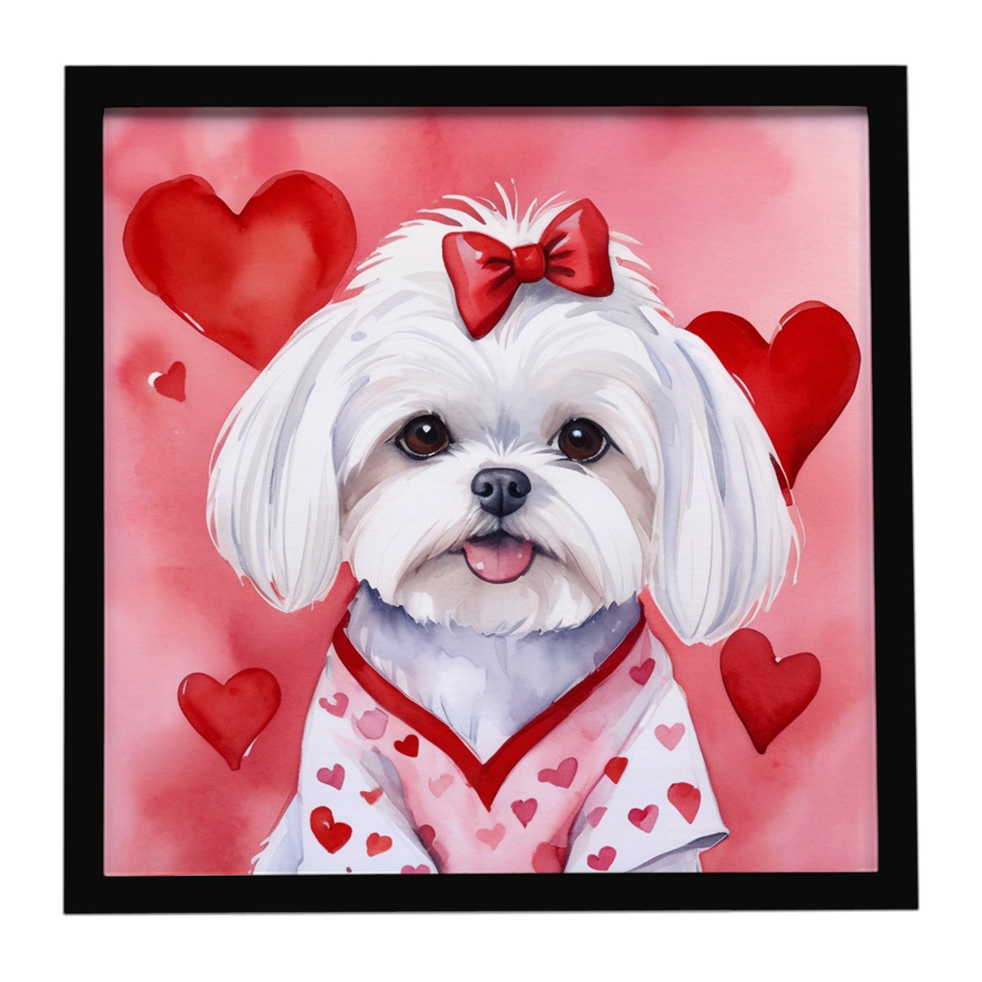 Maltese My Valentine Framed Metal Print Bathroom, Kitchen, Office, Home Decor Wall Art Ready to Hang, Square, 8X8