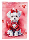 Maltese My Valentine House Flag 28x40 Porch Sleeve Pole Decorative Outside Yard Banner Artwork Wall Hanging, Polyester