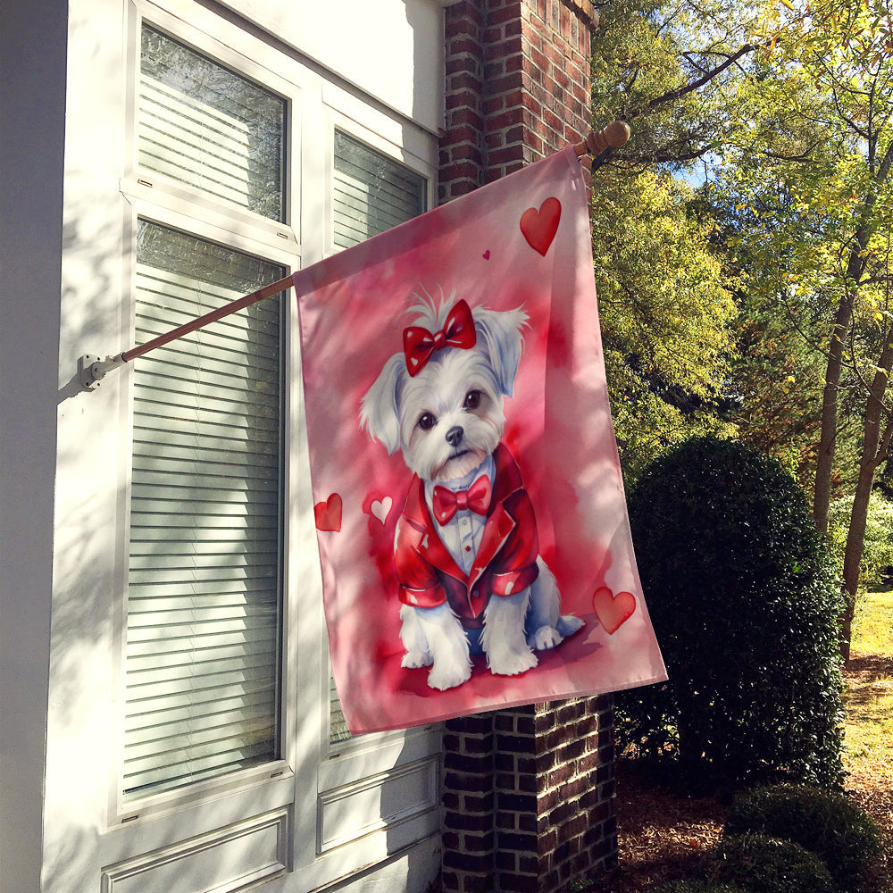Maltese My Valentine House Flag 28x40 Porch Sleeve Pole Decorative Outside Yard Banner Artwork Wall Hanging, Polyester
