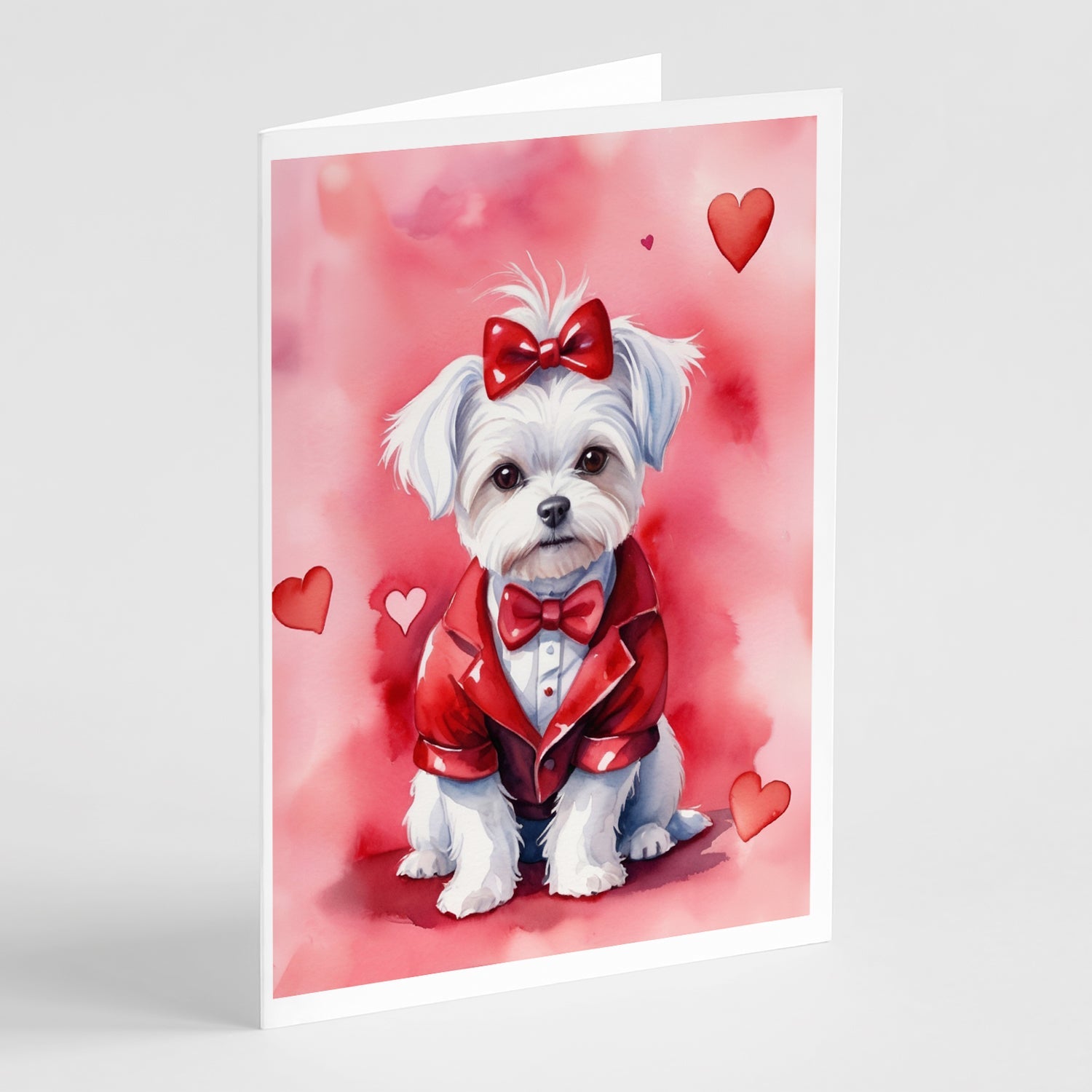Maltese My Valentine Greeting Cards Pack of 8 Blank Cards with Envelopes Whimsical A7 Size 5x7