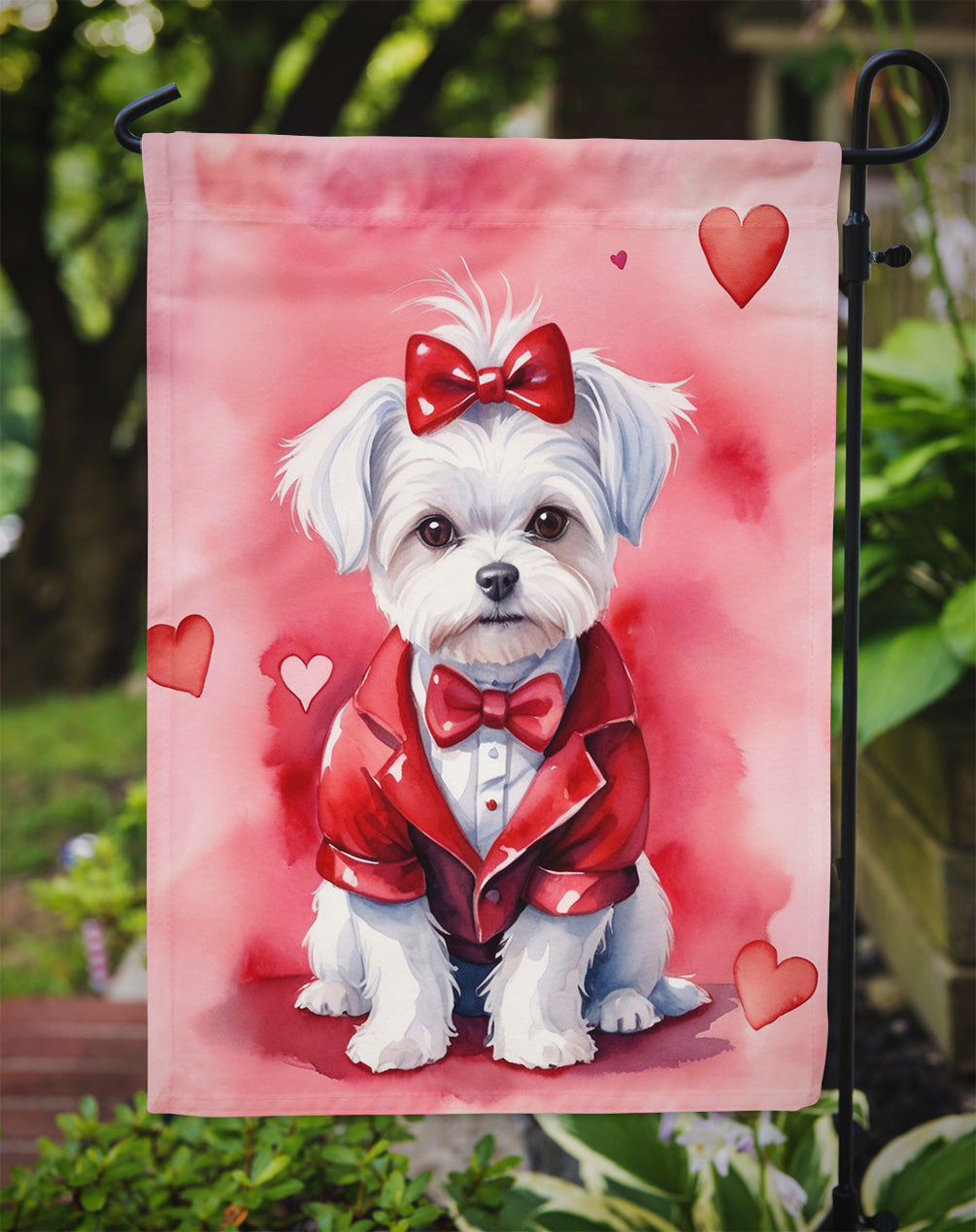 Maltese My Valentine Garden Flag Mailbox Decorative Yard Banner Outside Patio Artwork for Flower Beds, Garden Size, Multicolor