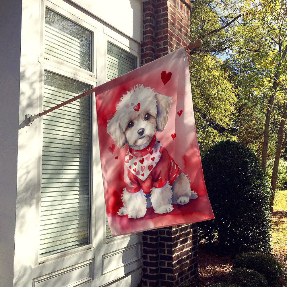 Maltipoo My Valentine House Flag 28x40 Porch Sleeve Pole Decorative Outside Yard Banner Artwork Wall Hanging, Polyester