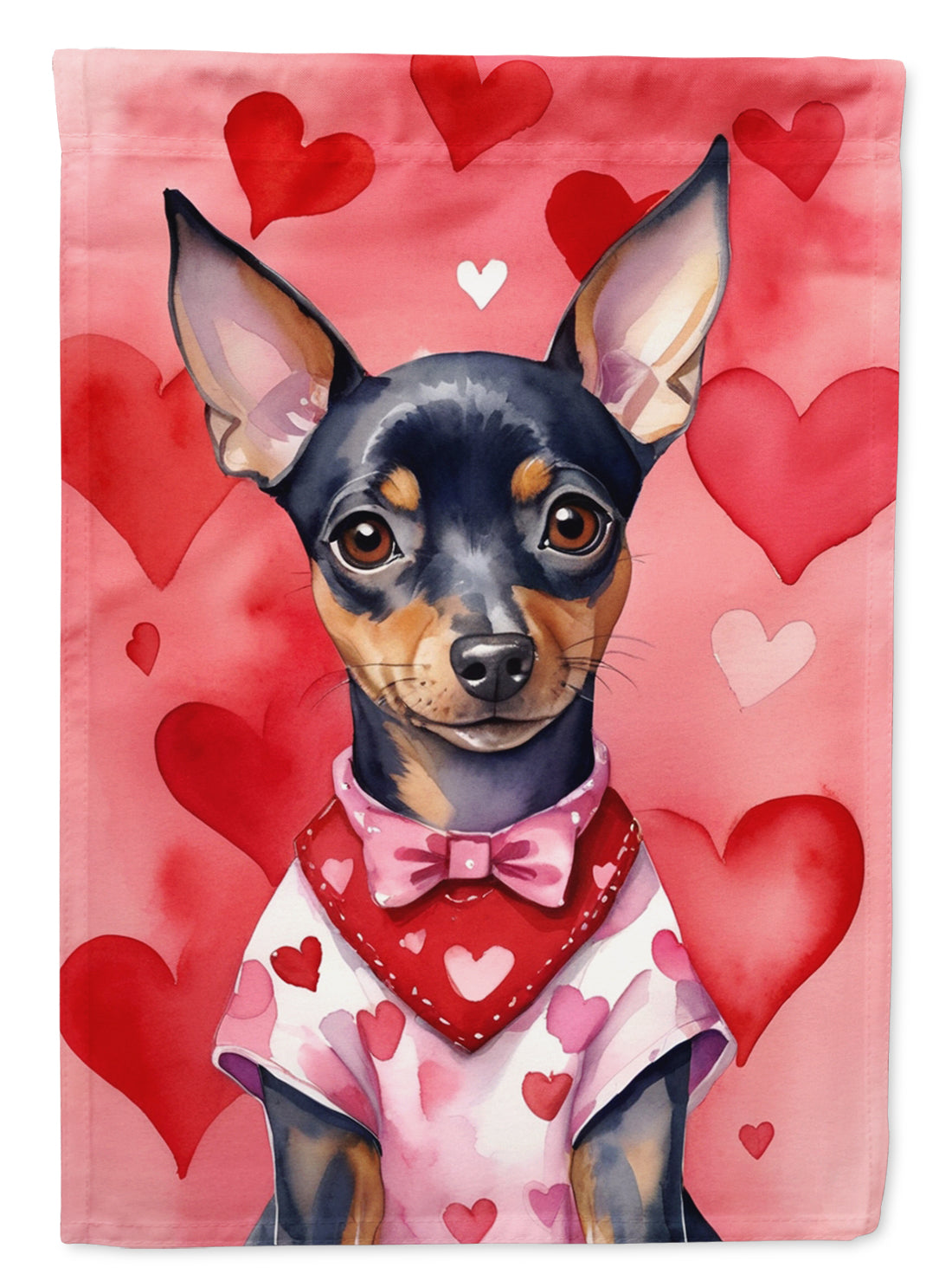 Miniature Pinscher My Valentine House Flag 28x40 Porch Sleeve Pole Decorative Outside Yard Banner Artwork Wall Hanging, Polyester