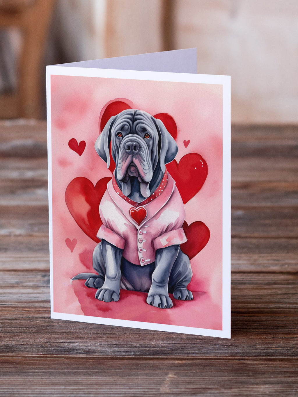Neapolitan Mastiff My Valentine Greeting Cards Pack of 8 Blank Cards with Envelopes Whimsical A7 Size 5x7