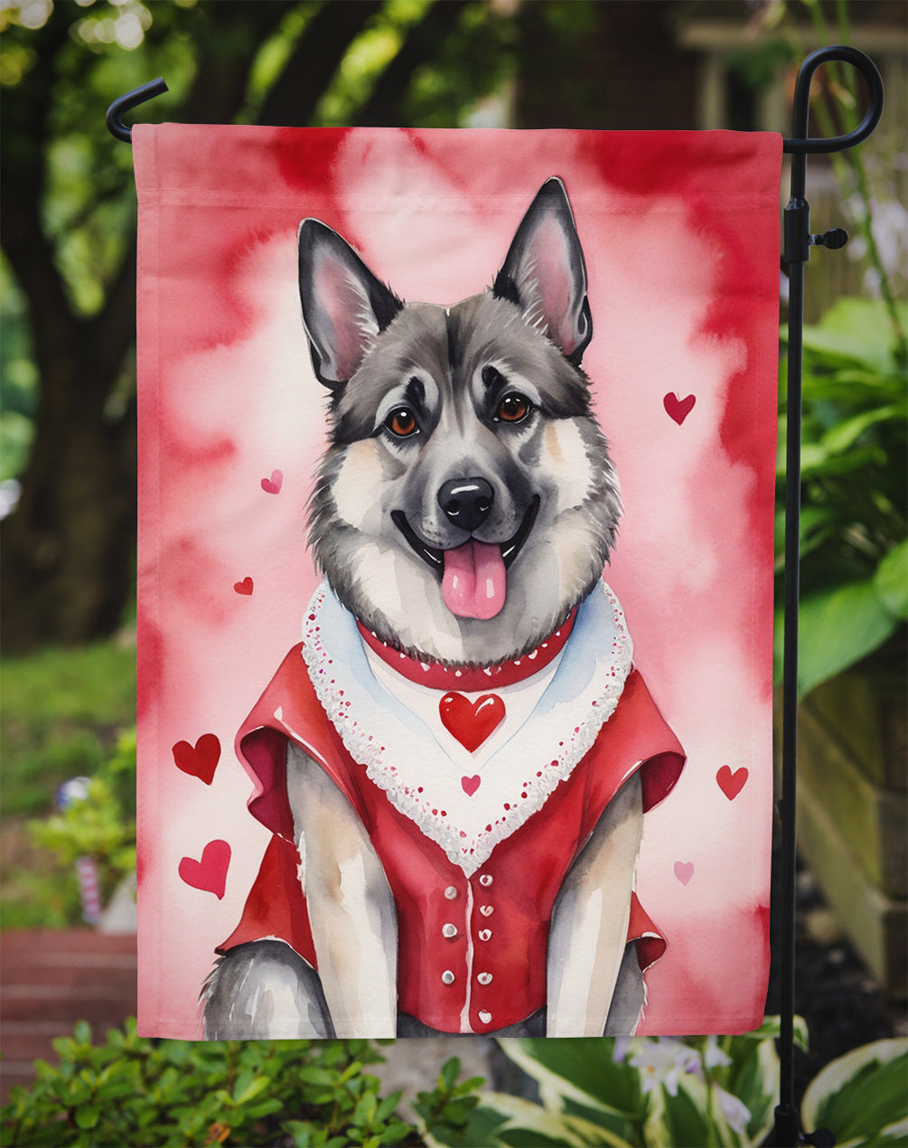 Norwegian Elkhound My Valentine Garden Flag Mailbox Decorative Yard Banner Outside Patio Artwork for Flower Beds, Garden Size, Multicolor