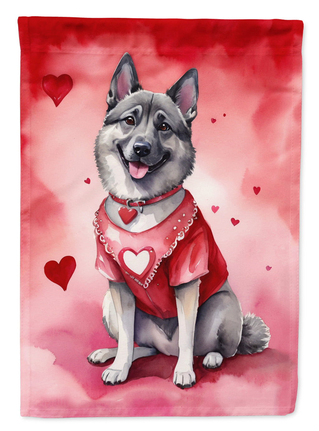 Norwegian Elkhound My Valentine House Flag 28x40 Porch Sleeve Pole Decorative Outside Yard Banner Artwork Wall Hanging, Polyester