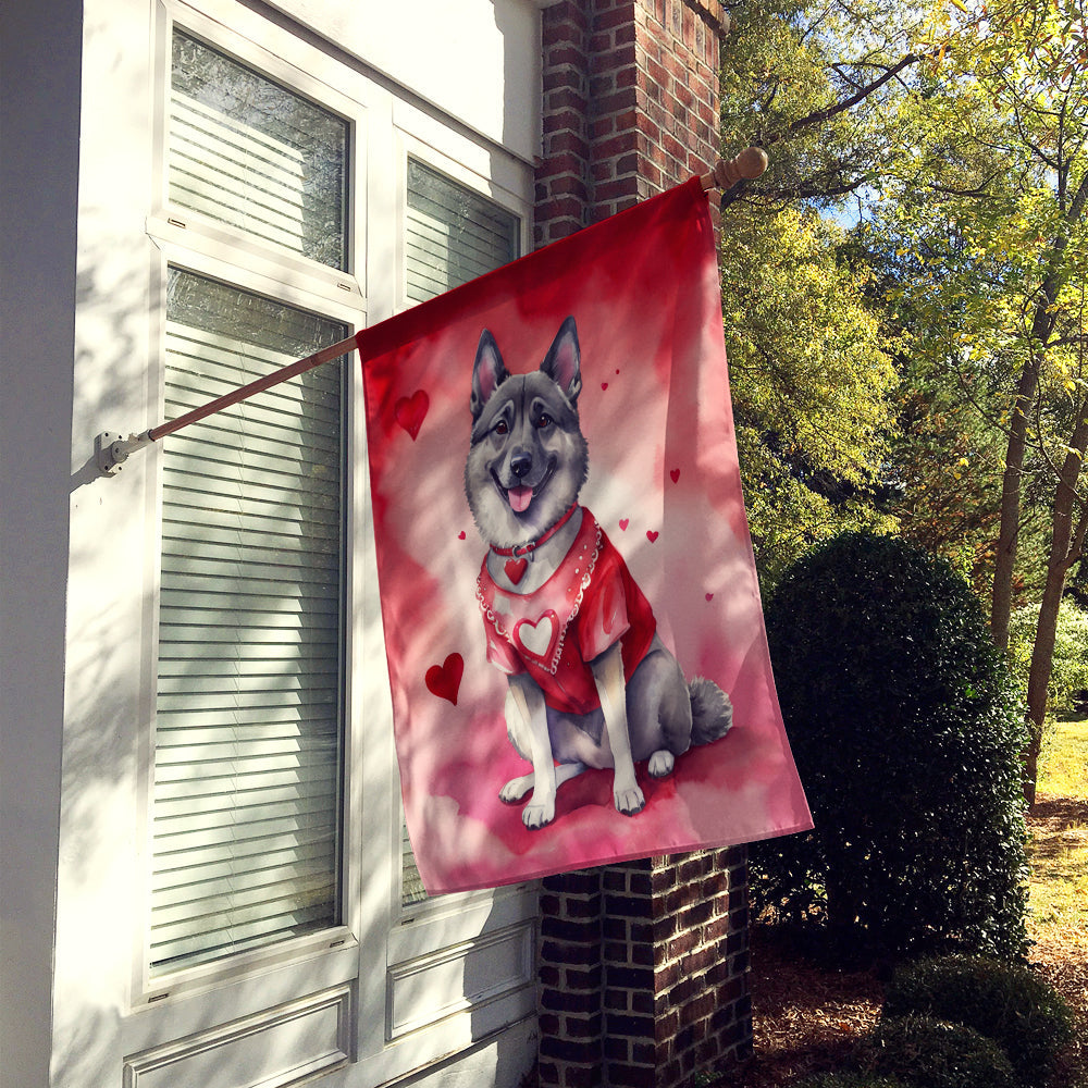 Norwegian Elkhound My Valentine House Flag 28x40 Porch Sleeve Pole Decorative Outside Yard Banner Artwork Wall Hanging, Polyester