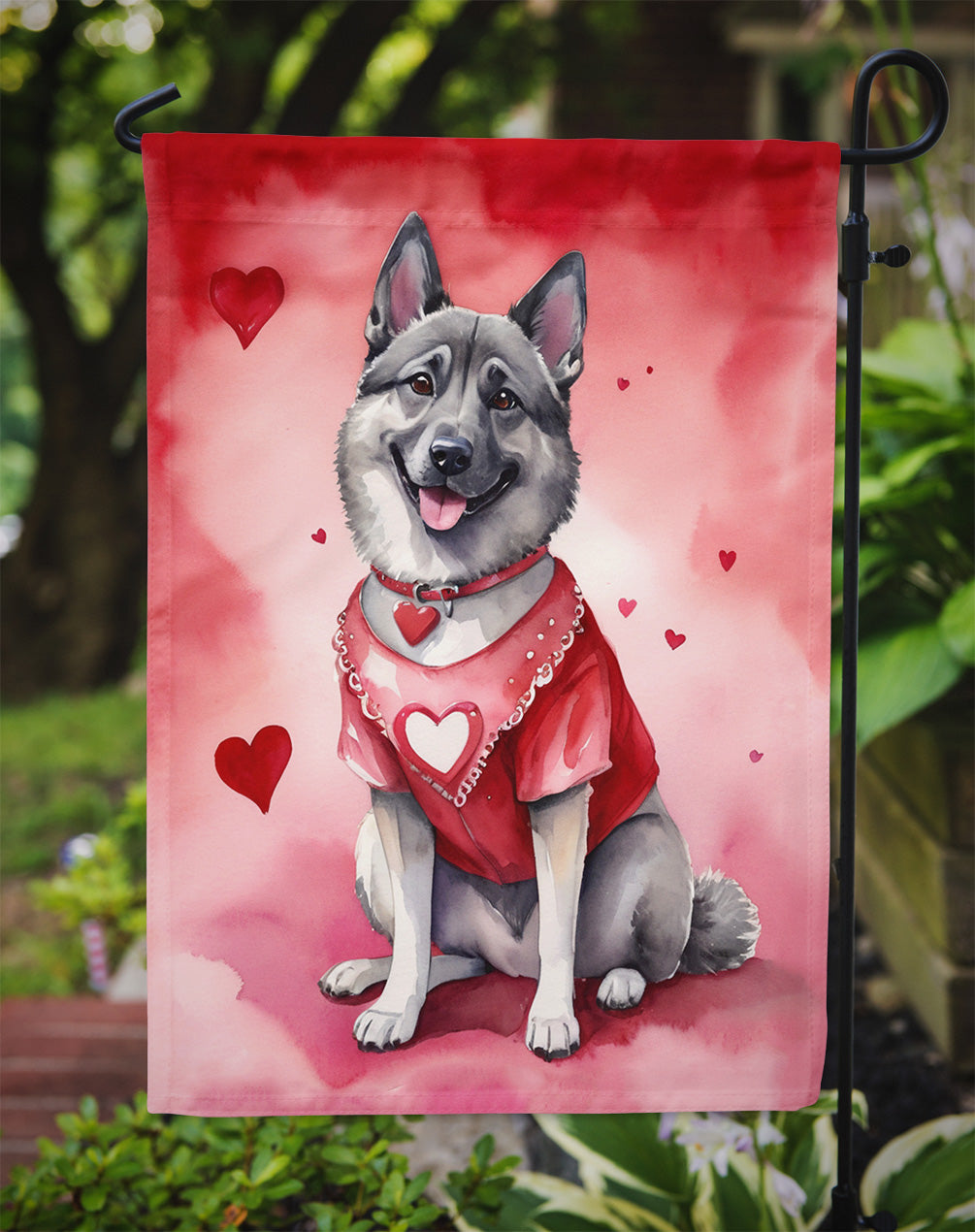 Norwegian Elkhound My Valentine Garden Flag Mailbox Decorative Yard Banner Outside Patio Artwork for Flower Beds, Garden Size, Multicolor