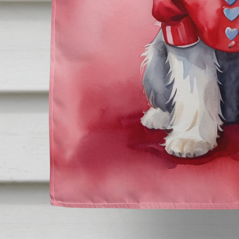 Old English Sheepdog My Valentine House Flag 28x40 Porch Sleeve Pole Decorative Outside Yard Banner Artwork Wall Hanging, Polyester