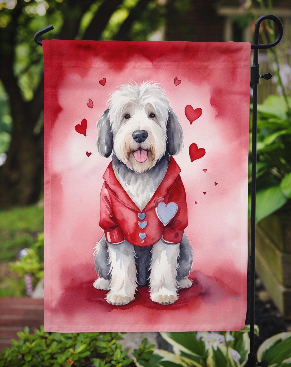 Old English Sheepdog My Valentine Garden Flag Mailbox Decorative Yard Banner Outside Patio Artwork for Flower Beds, Garden Size, Multicolor
