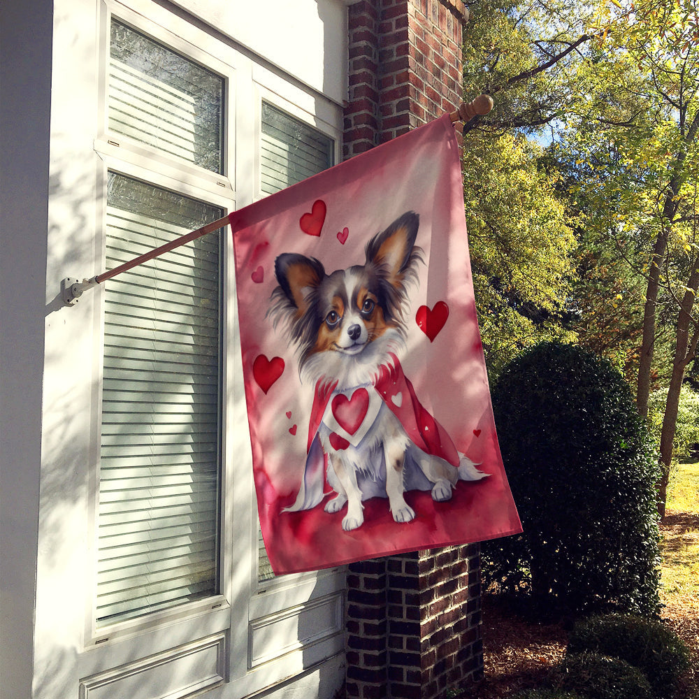 Papillon My Valentine House Flag 28x40 Porch Sleeve Pole Decorative Outside Yard Banner Artwork Wall Hanging, Polyester