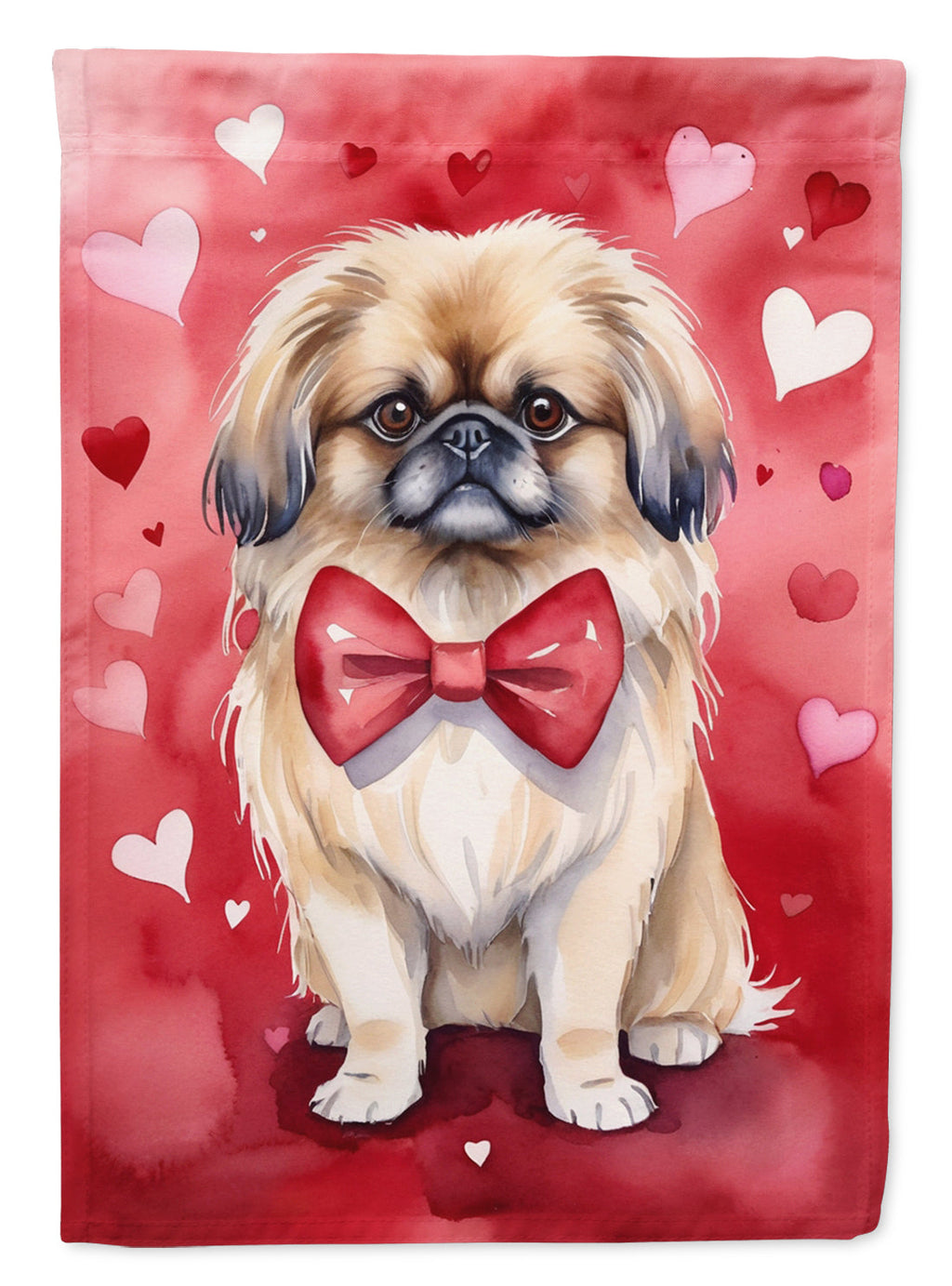 Pekingese My Valentine House Flag 28x40 Porch Sleeve Pole Decorative Outside Yard Banner Artwork Wall Hanging, Polyester