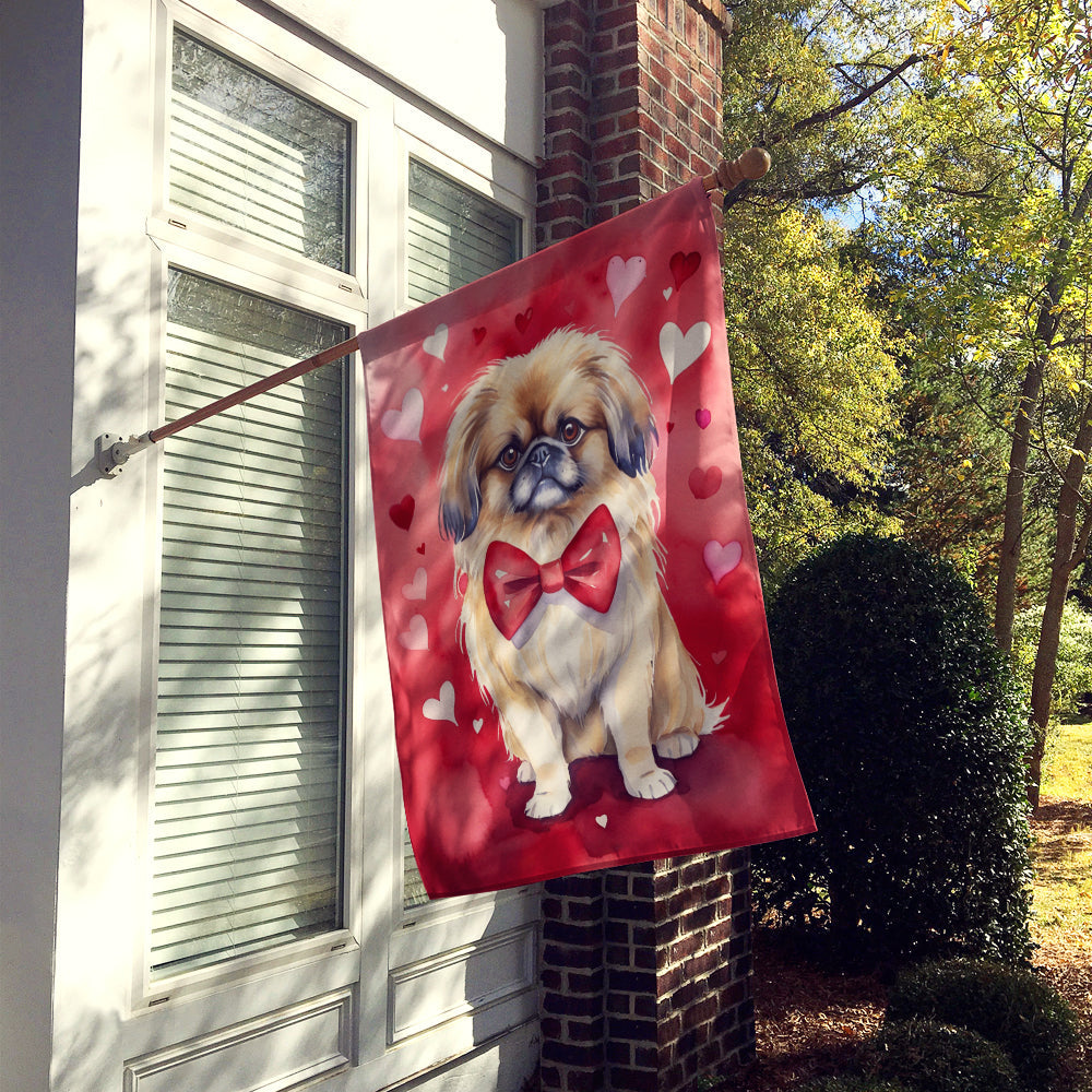 Pekingese My Valentine House Flag 28x40 Porch Sleeve Pole Decorative Outside Yard Banner Artwork Wall Hanging, Polyester