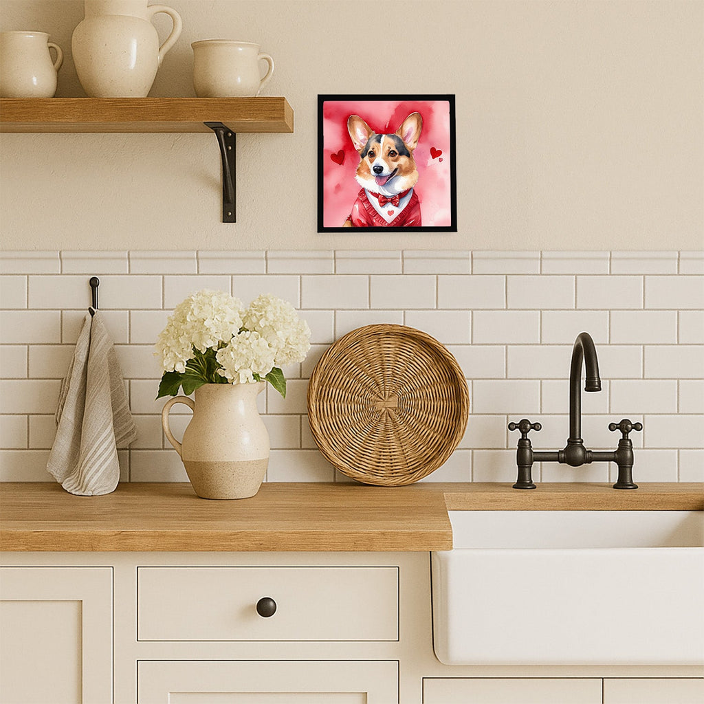 Corgi My Valentine Framed Metal Print Bathroom, Kitchen, Office, Home Decor Wall Art Ready to Hang, Square, 8X8