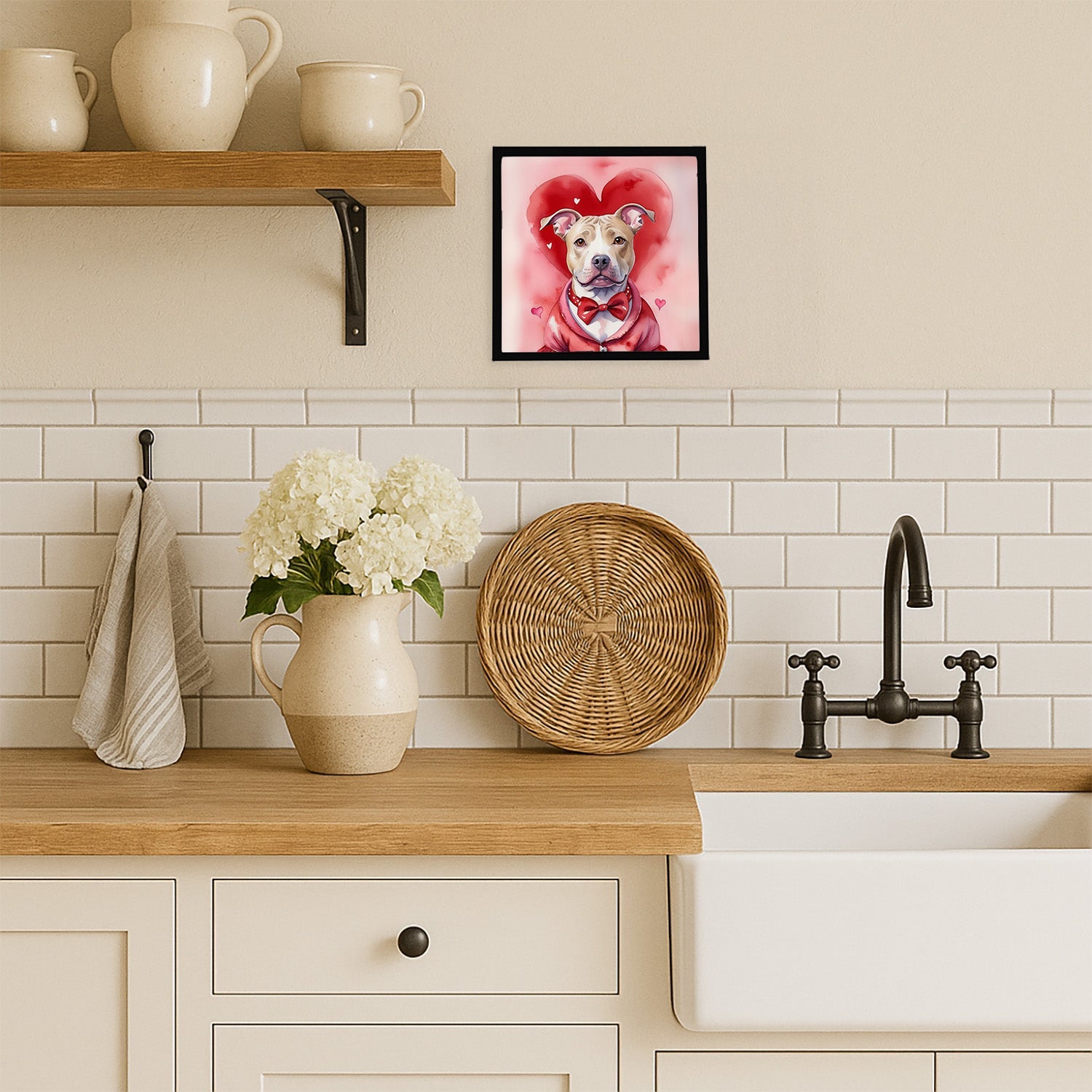 Pit Bull Terrier My Valentine Framed Metal Print Bathroom, Kitchen, Office, Home Decor Wall Art Ready to Hang, Square, 8X8