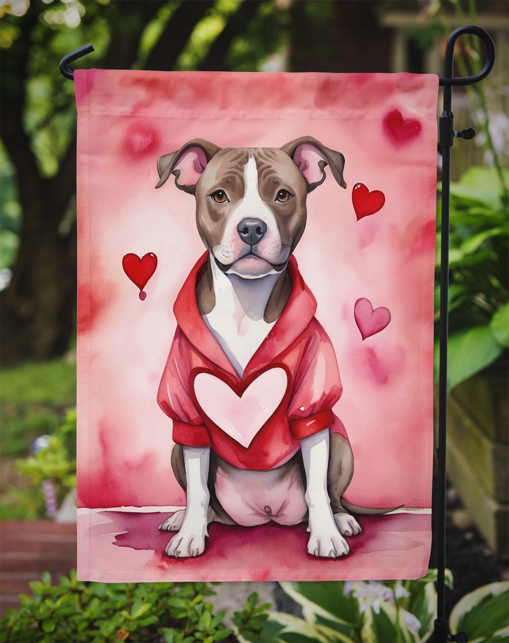 Pit Bull Terrier My Valentine Garden Flag Mailbox Decorative Yard Banner Outside Patio Artwork for Flower Beds, Garden Size, Multicolor