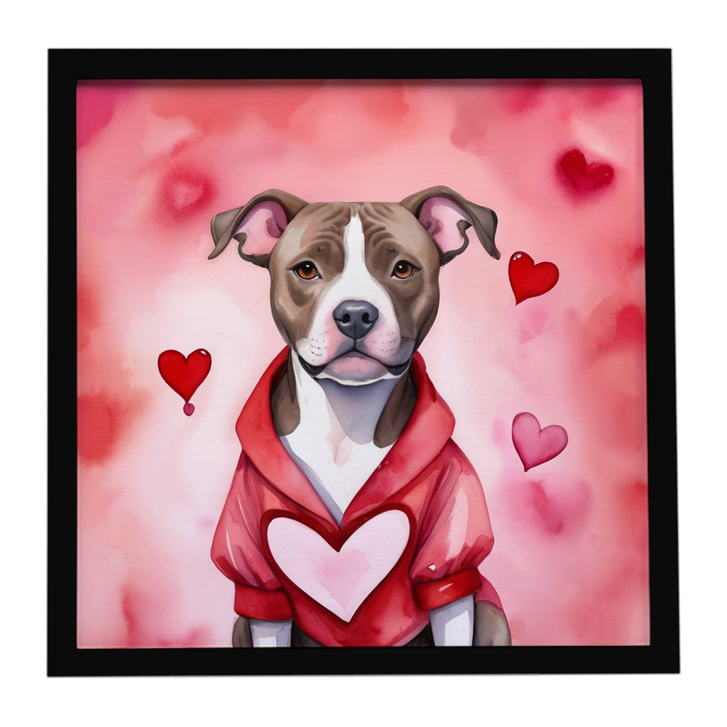Pit Bull Terrier My Valentine Framed Metal Print Bathroom, Kitchen, Office, Home Decor Wall Art Ready to Hang, Square, 8X8