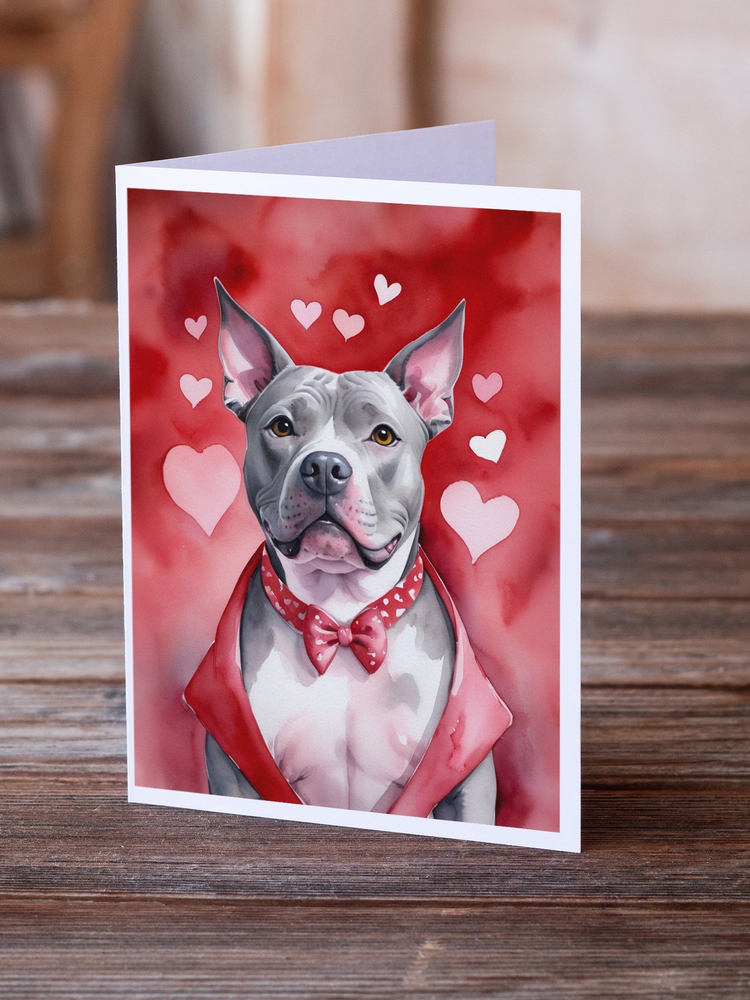 Pit Bull Terrier My Valentine Greeting Cards Pack of 8 Blank Cards with Envelopes Whimsical A7 Size 5x7