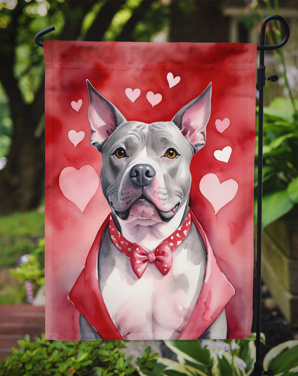 Pit Bull Terrier My Valentine Garden Flag Mailbox Decorative Yard Banner Outside Patio Artwork for Flower Beds, Garden Size, Multicolor