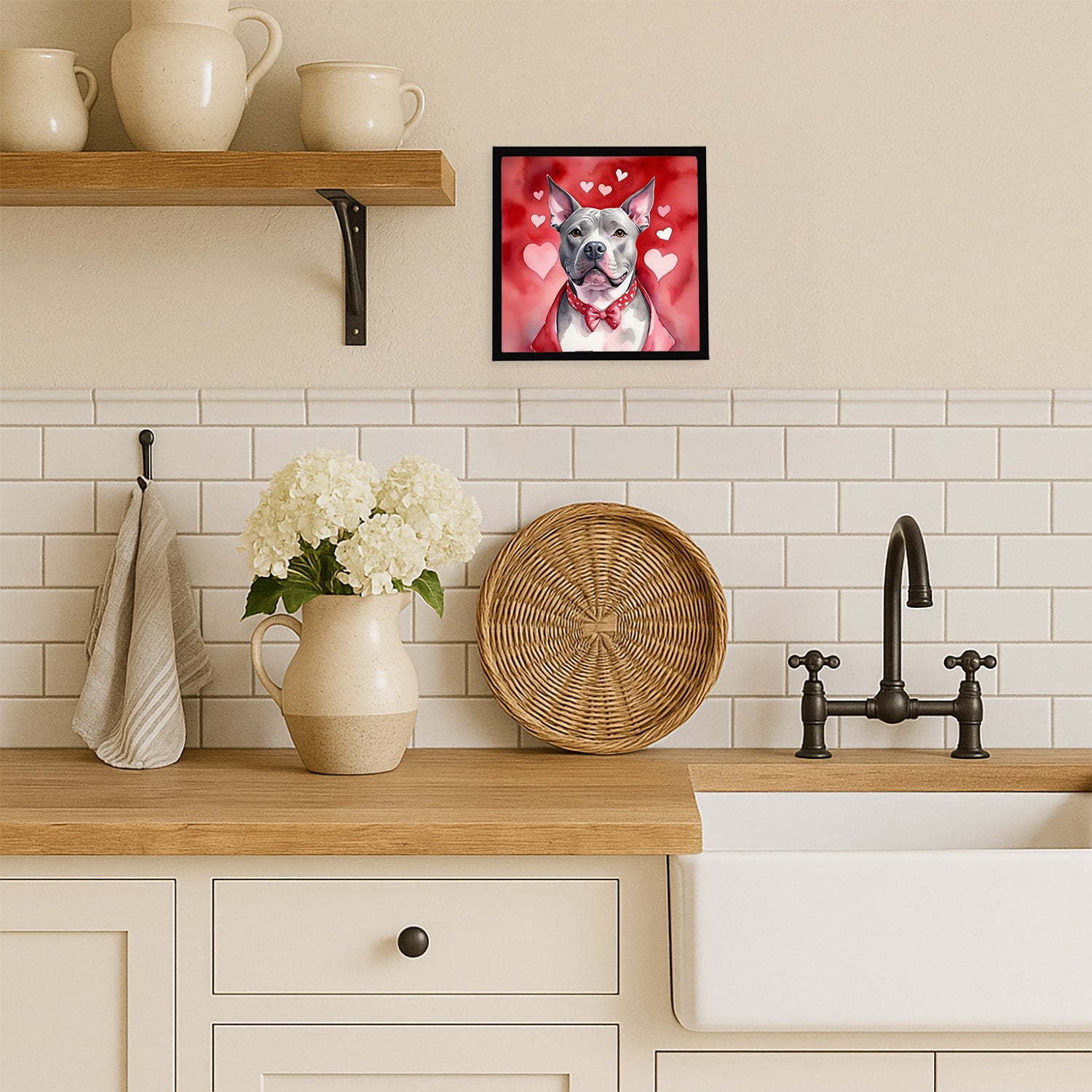 Pit Bull Terrier My Valentine Framed Metal Print Bathroom, Kitchen, Office, Home Decor Wall Art Ready to Hang, Square, 8X8