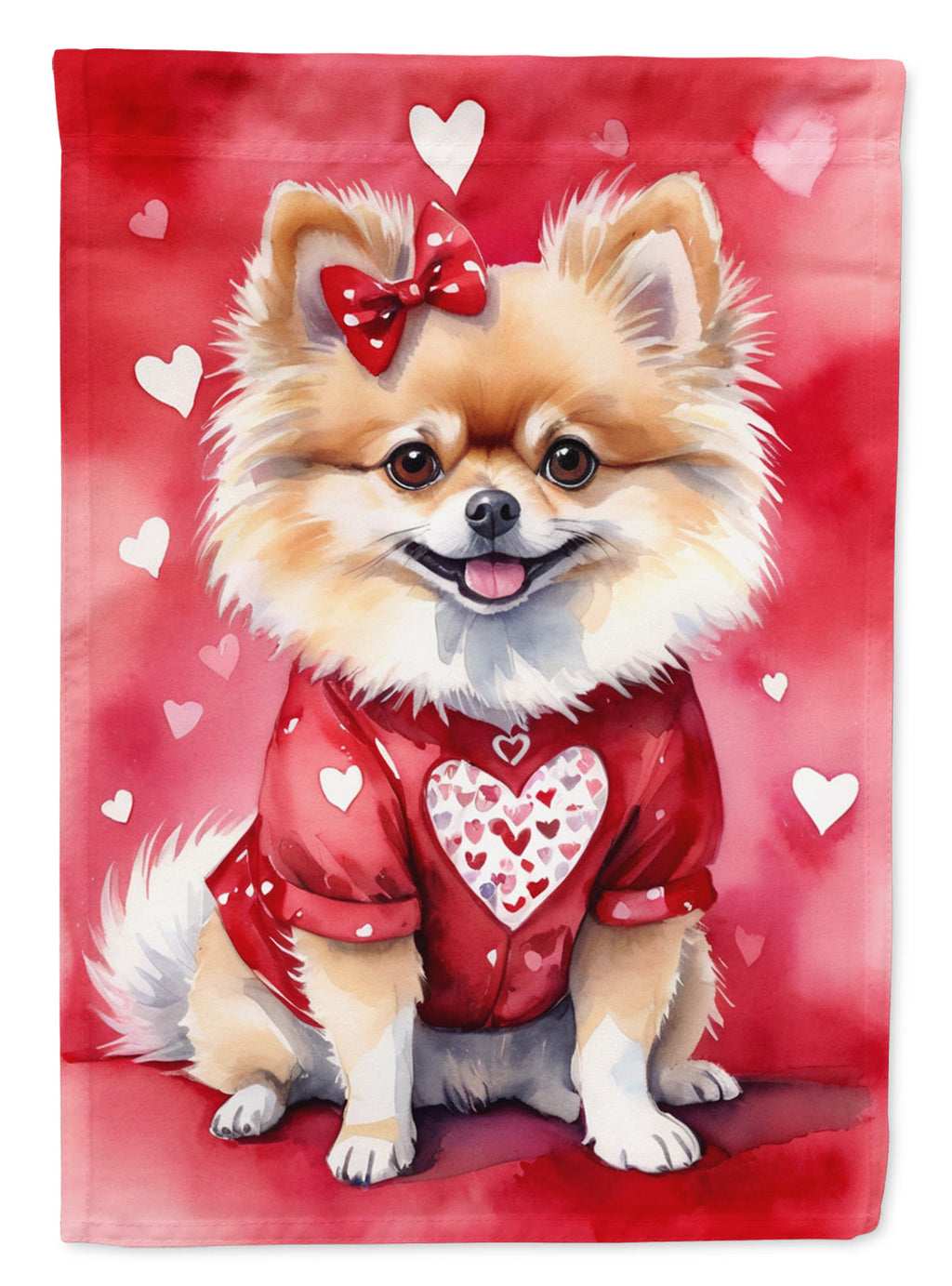 Pomeranian My Valentine House Flag 28x40 Porch Sleeve Pole Decorative Outside Yard Banner Artwork Wall Hanging, Polyester