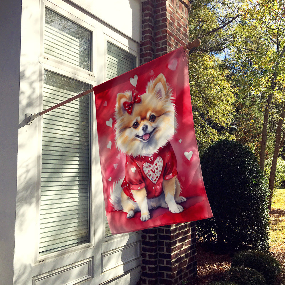 Pomeranian My Valentine House Flag 28x40 Porch Sleeve Pole Decorative Outside Yard Banner Artwork Wall Hanging, Polyester