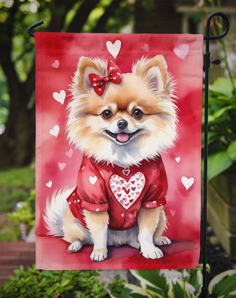 Pomeranian My Valentine Garden Flag Mailbox Decorative Yard Banner Outside Patio Artwork for Flower Beds, Garden Size, Multicolor