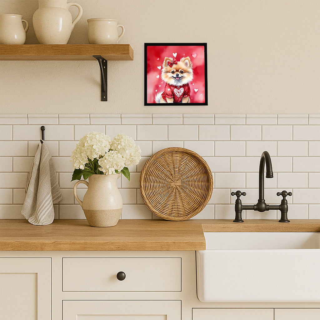 Pomeranian My Valentine Framed Metal Print Bathroom, Kitchen, Office, Home Decor Wall Art Ready to Hang, Square, 8X8