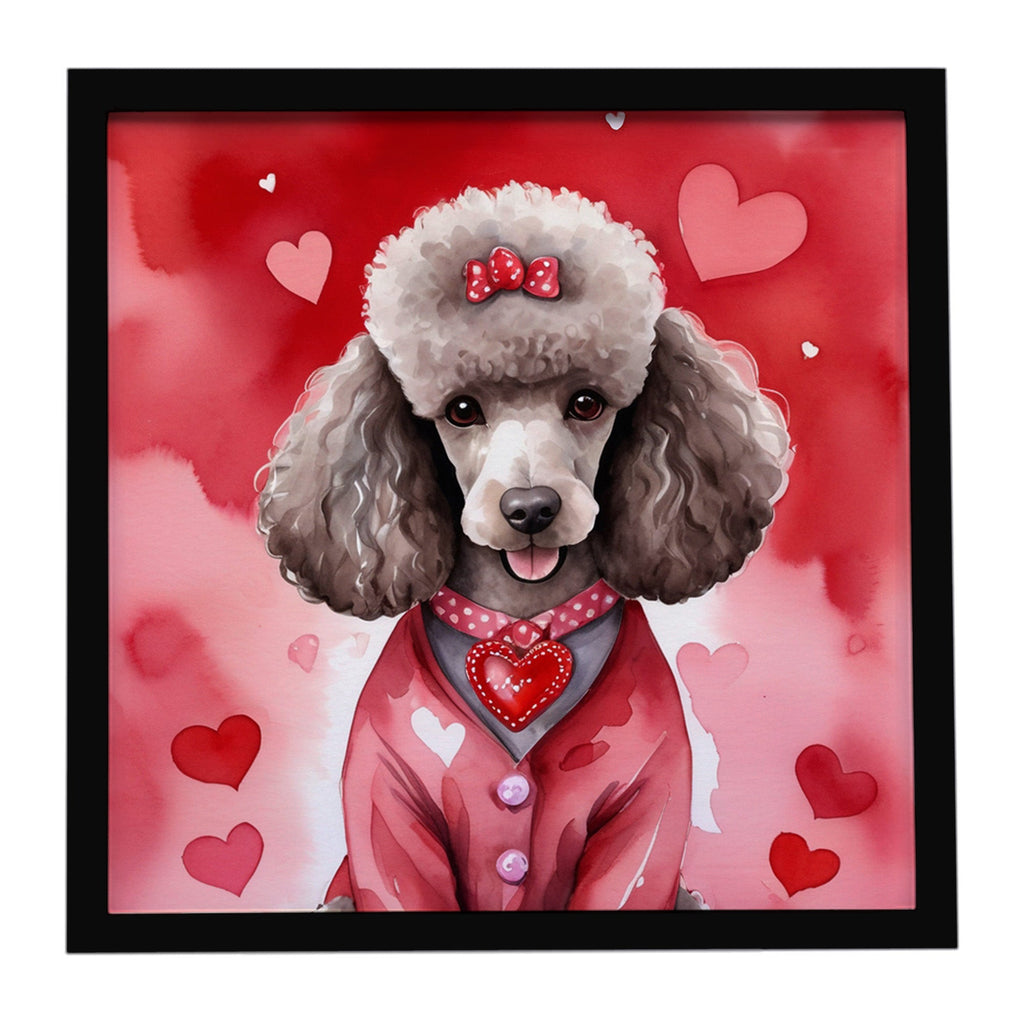 Chocolate Poodle My Valentine Framed Metal Print Bathroom, Kitchen, Office, Home Decor Wall Art Ready to Hang, Square, 8X8
