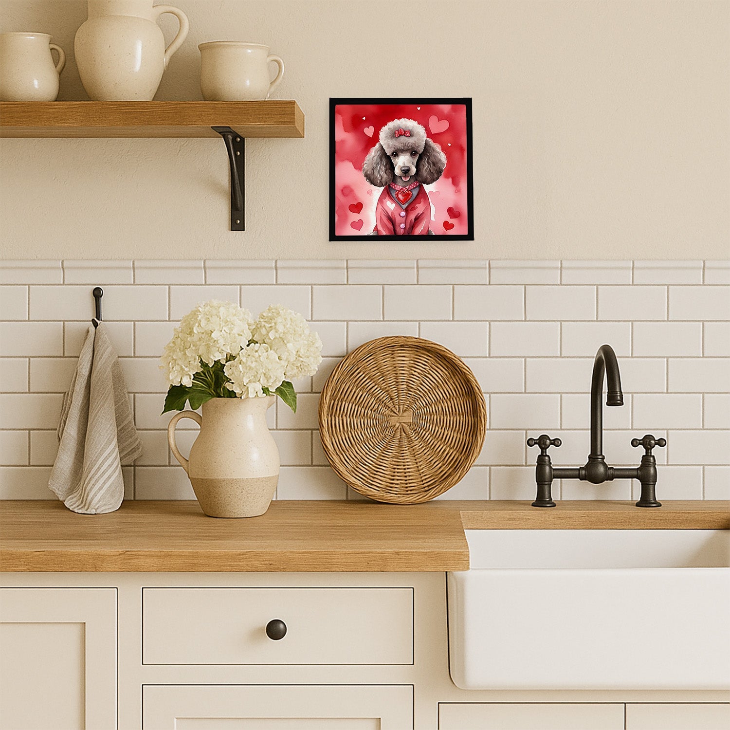 Chocolate Poodle My Valentine Framed Metal Print Bathroom, Kitchen, Office, Home Decor Wall Art Ready to Hang, Square, 8X8