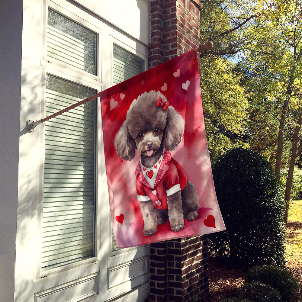 Chocolate Poodle My Valentine House Flag 28x40 Porch Sleeve Pole Decorative Outside Yard Banner Artwork Wall Hanging, Polyester