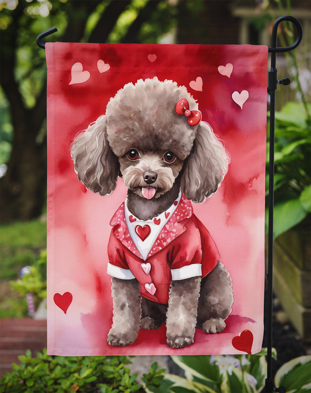 Chocolate Poodle My Valentine Garden Flag Mailbox Decorative Yard Banner Outside Patio Artwork for Flower Beds, Garden Size, Multicolor