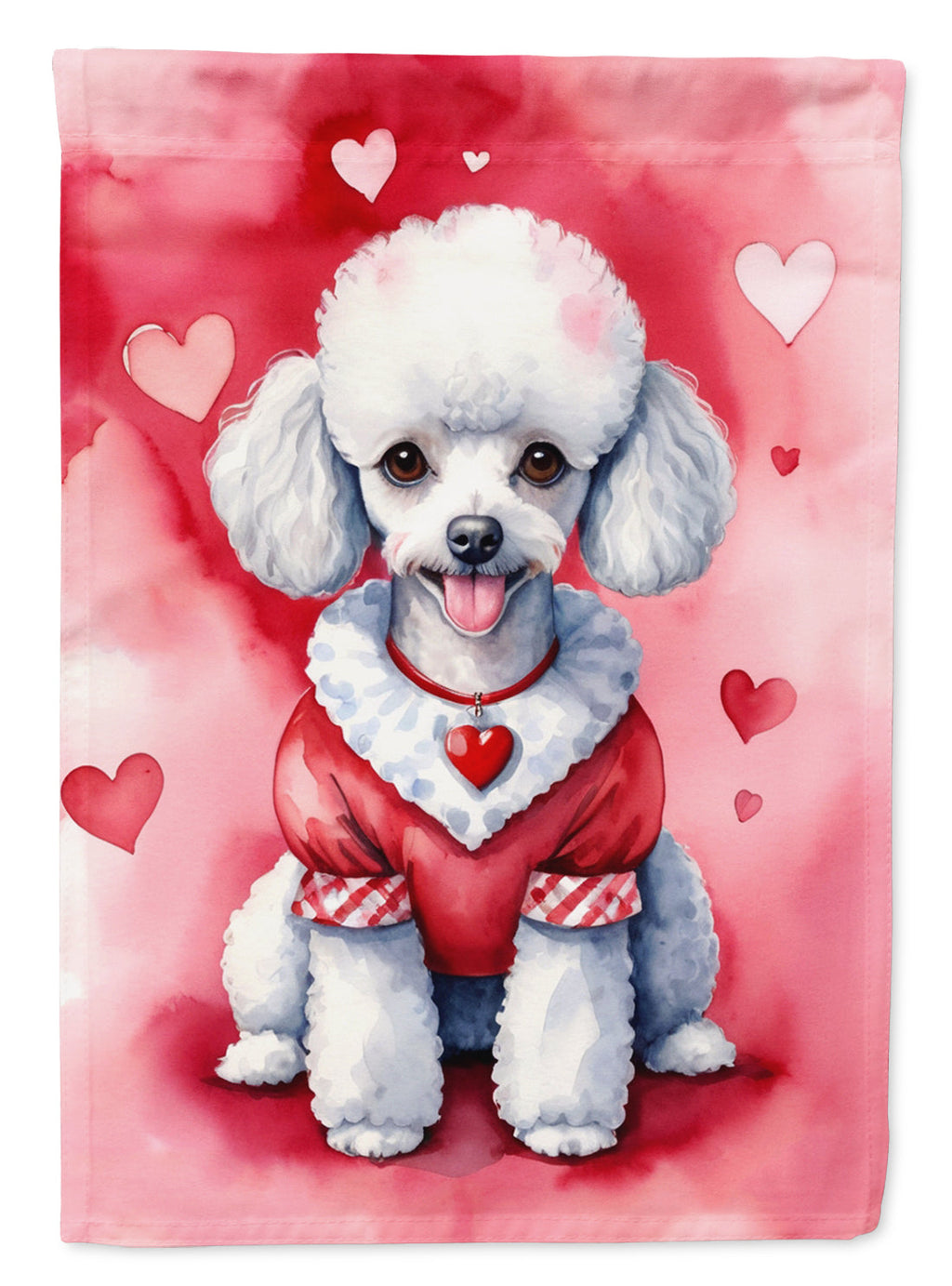 White Poodle My Valentine House Flag 28x40 Porch Sleeve Pole Decorative Outside Yard Banner Artwork Wall Hanging, Polyester