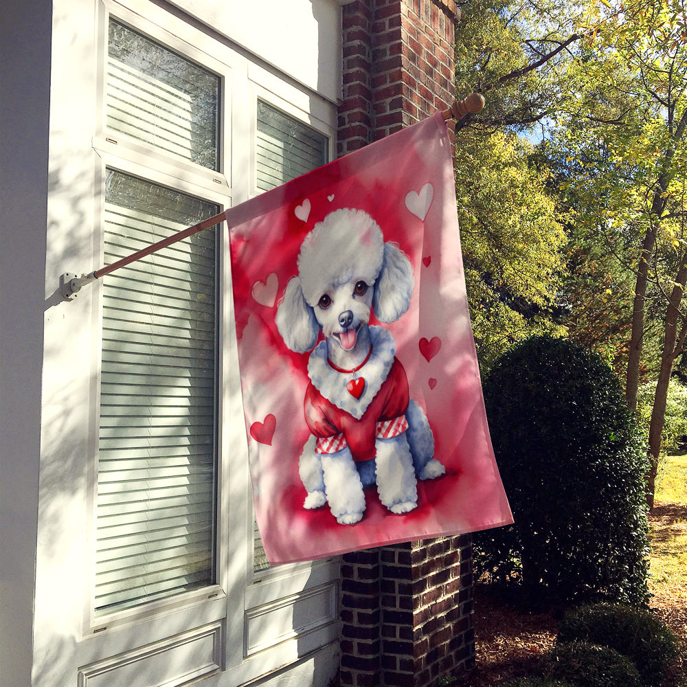 White Poodle My Valentine House Flag 28x40 Porch Sleeve Pole Decorative Outside Yard Banner Artwork Wall Hanging, Polyester