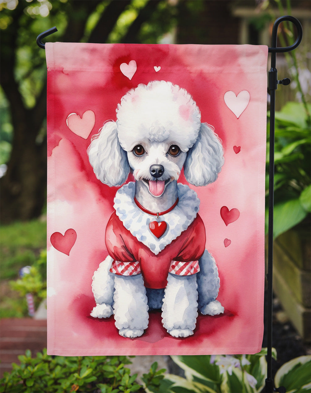 White Poodle My Valentine Garden Flag Mailbox Decorative Yard Banner Outside Patio Artwork for Flower Beds, Garden Size, Multicolor