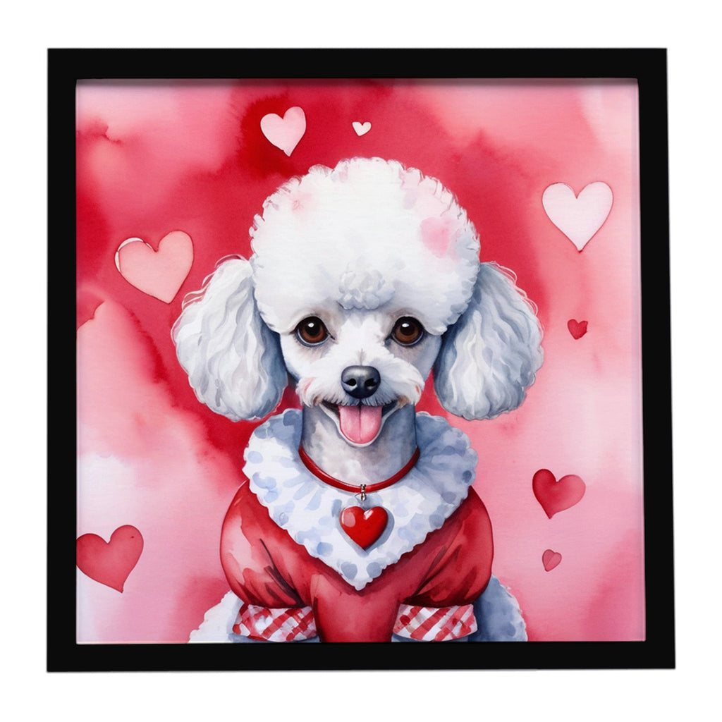 White Poodle My Valentine Framed Metal Print Bathroom, Kitchen, Office, Home Decor Wall Art Ready to Hang, Square, 8X8