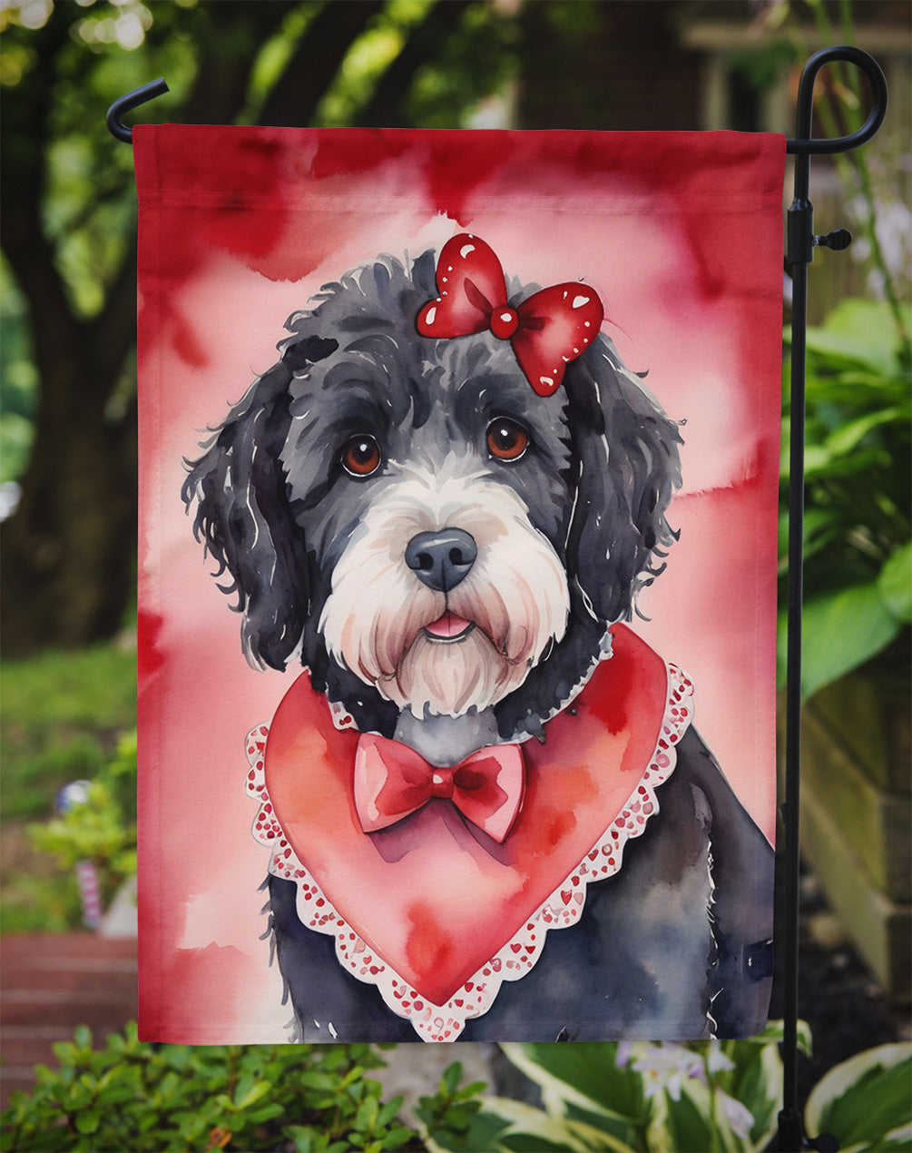 Portuguese Water Dog My Valentine Garden Flag Mailbox Decorative Yard Banner Outside Patio Artwork for Flower Beds, Garden Size, Multicolor
