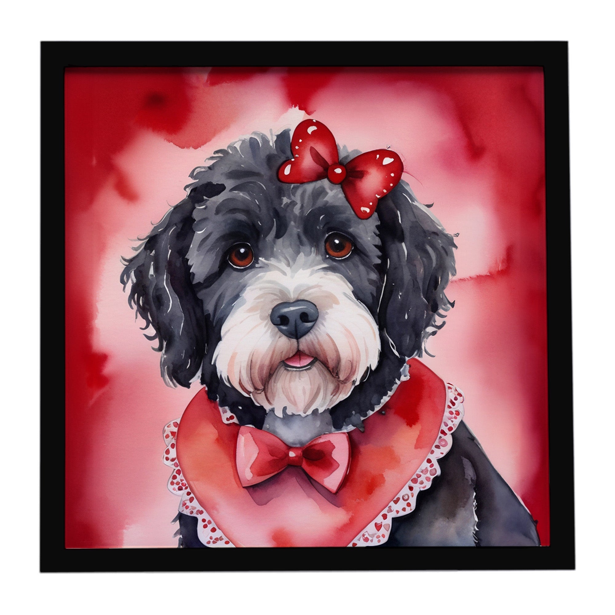 Portuguese Water Dog My Valentine Framed Metal Print Bathroom, Kitchen, Office, Home Decor Wall Art Ready to Hang, Square, 8X8