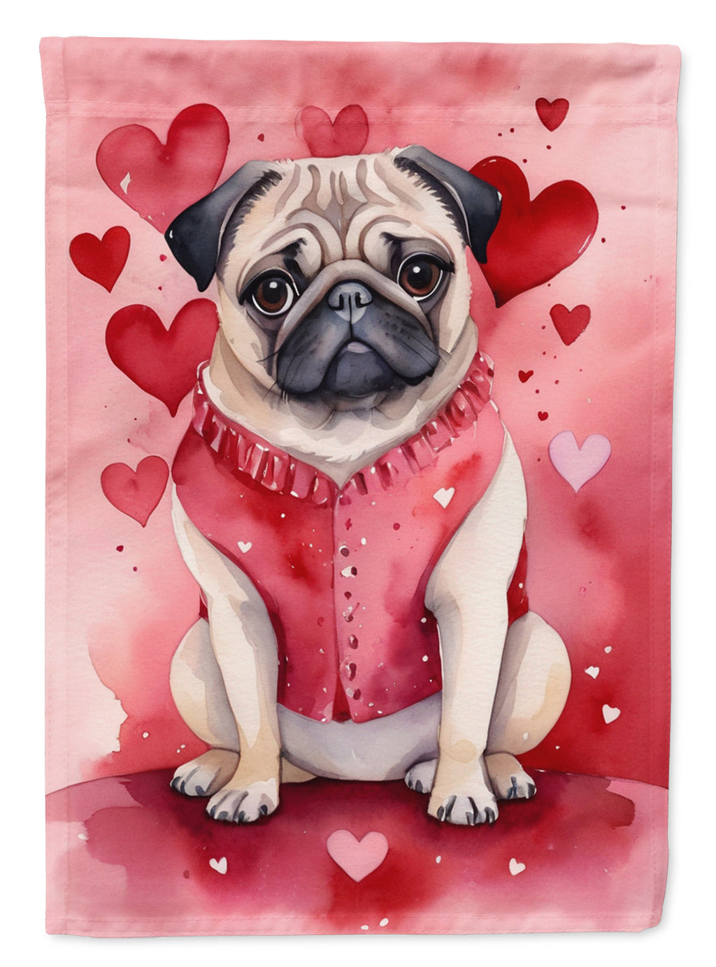 Pug My Valentine House Flag 28x40 Porch Sleeve Pole Decorative Outside Yard Banner Artwork Wall Hanging, Polyester